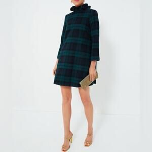 NEW Tuckernuck Black watch Plaid Daphne Dress Women XS Green Wool Tartan Holiday